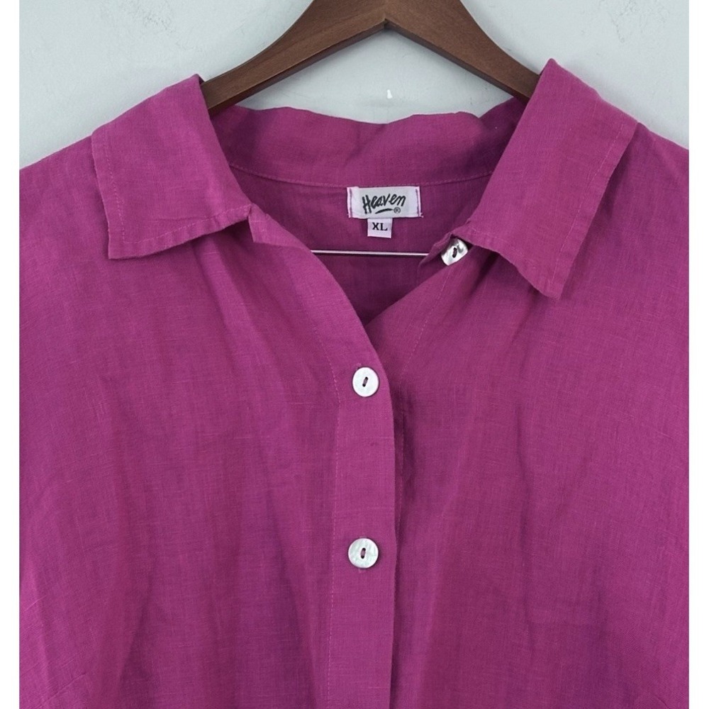Heaven Linen XL Button Down Shirt 3/4 Sleeve Raspberry Boxy Lagenlook Oversized - Picture 3 of 7